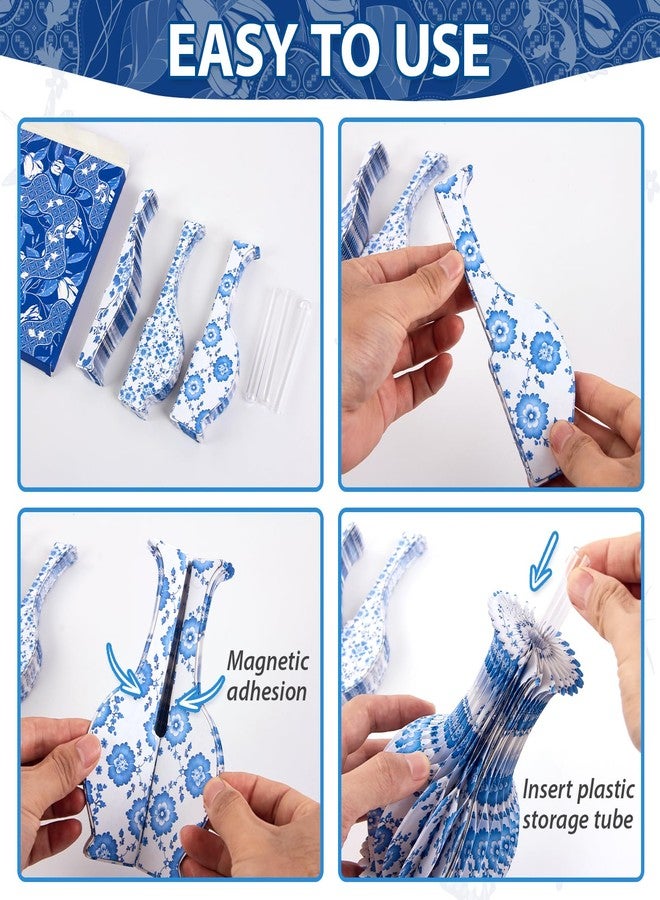 Homarkable 3 Pcs Blue and White Paper Honeycomb Vase, Foldable Decorative Vase with Magnetic Closure, Chinoiserie Décor Vase, Reusable Table Centerpiece for Wedding, Baby Shower, Home Decor - Image 3